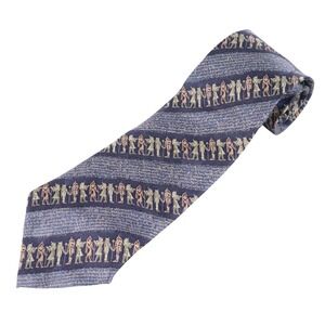 Sabatini Egyptian Hieroglyph Pattern Silk Necktie Mens 58" Blue Made in Italy